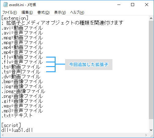 拡張編集プラグインのiniファイル書き換え