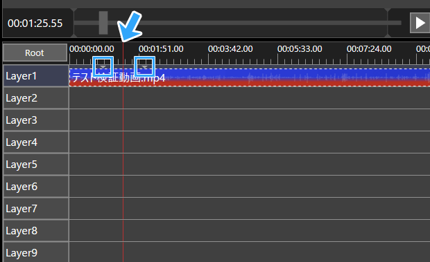 赤色の縦線を2つの中間点のあいだに移動