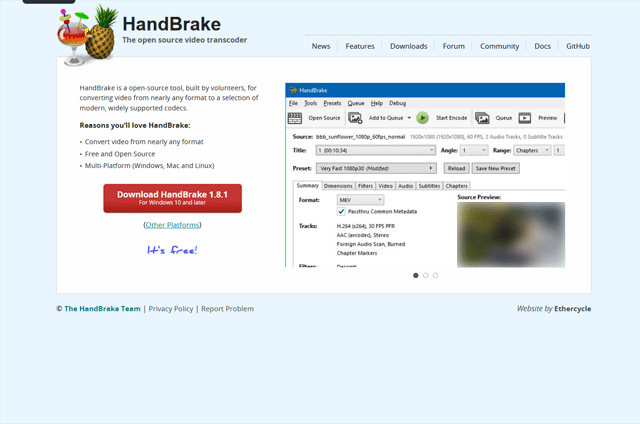 HandBrake公式サイト