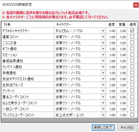 VOICEVOX固有の読み上げ設定