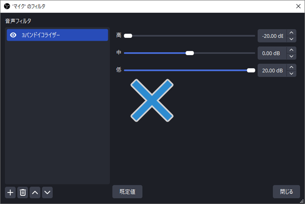 イコライザーの不適切な設定例