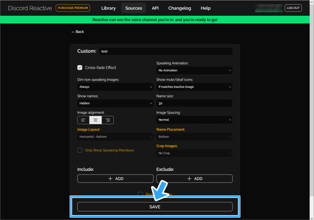 「SAVE」をクリック