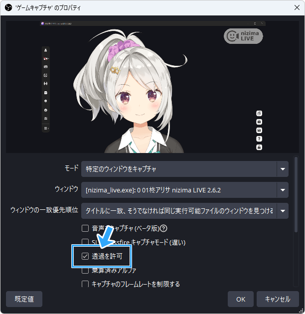 透過を許可